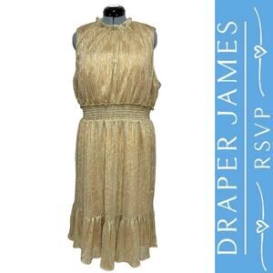 Draper James Gold Metallic Tiered Midi Sleeveless Ruffle Cocktail Dress Sz: XXL
